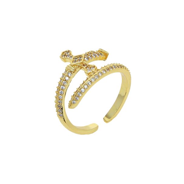 Men's Jewelry Sword Of Justice Open Ring Inlaid With Zircon Full Diamond Trendy Hip Hop Ring_ipsvogv.com