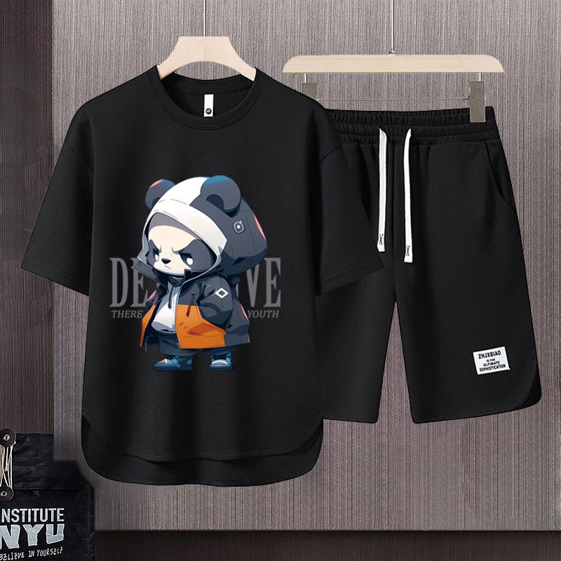 Men's Clothing 2024 Waffle Casual Summer Suit Men's Loose Teen Short sleeved T shirt Shorts Handsome Two piece Suit_ipsvogv.com