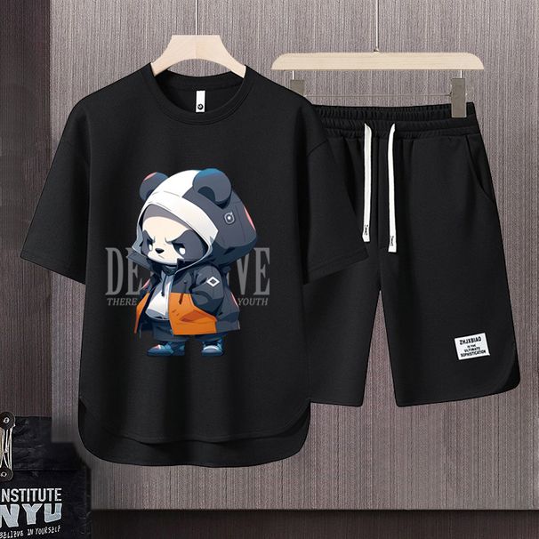 Men's Clothing 2024 Waffle Casual Summer Suit Men's Loose Teen Short sleeved T shirt Shorts Handsome Two piece Suit_ipsvogv.com