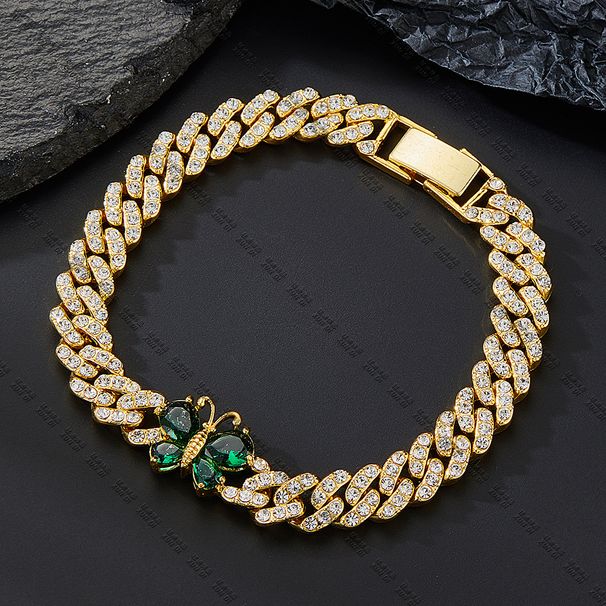 Women’s Jewelry Set Fashion Butterfly Necklace Hip Hop Jewelry Emerald Alloy Rhinestones High End Versatile Electroplated Cuban Chain_ipsvogv.com