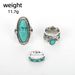 New Combination Bohemian Feather Large Turquoise 3-piece Set Ring_ipsvogv.com