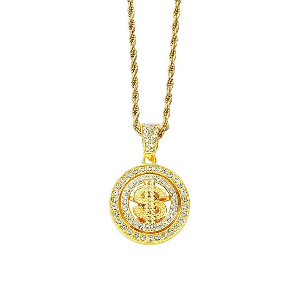 Hip Hop Full Diamond Personalized Nightclub Trendy People Rotating US Dollar Pendant Necklace_ipsvogv.com
