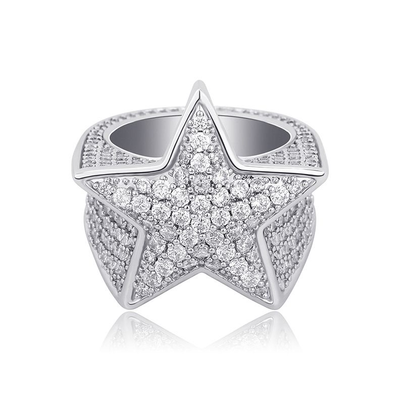 Ins Hot Five Pointed Star Ring Full Of Zircon Hip Hop Men's Trendy Ring Gold Jewelry_ipsvogv.com