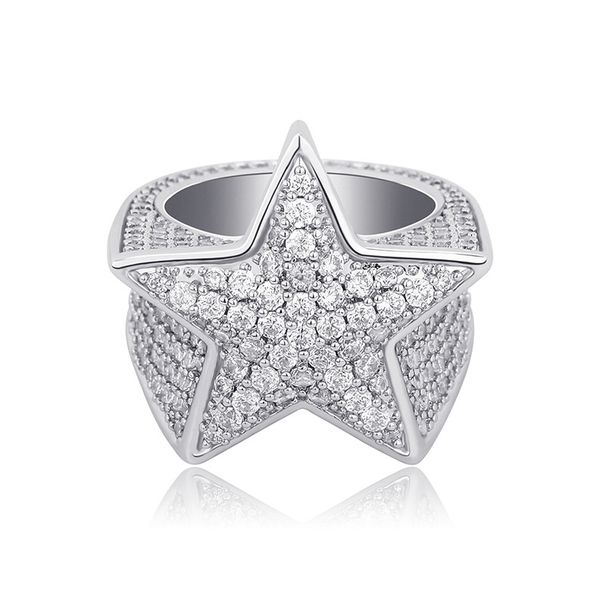 Ins Hot Five Pointed Star Ring Full Of Zircon Hip Hop Men's Trendy Ring Gold Jewelry_ipsvogv.com