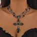Gothic Style Dark Cross Necklace, Female Punk Crystal Bead Tassel Collar, Necklace_ipsvogv.com
