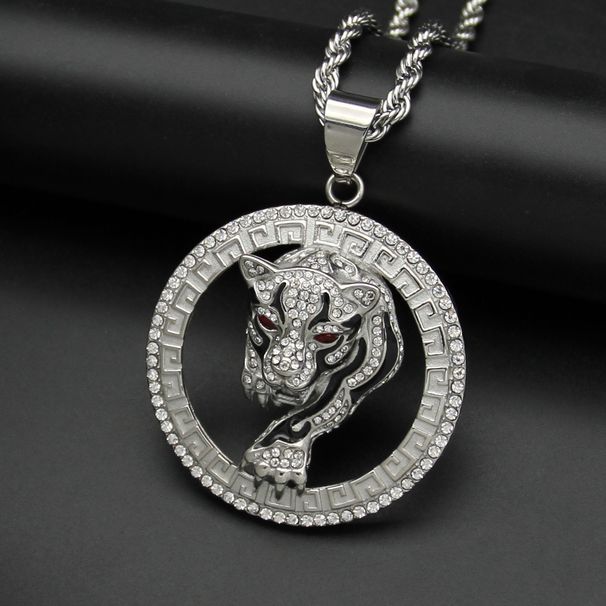 New Hip-Hop Jewelry Titanium Steel Gold-Plated Diamond-Inlaid Enamel Leopard Head Pendant_ipsvogv.com