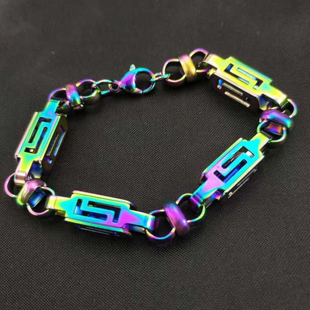 Rainbow Iridescent Stainless Steel 8.5mm Width Man's Woman's Necklace Bracelet Chain Jewelry_ipsvogv.com