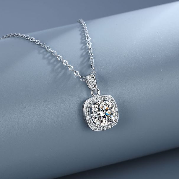 S sterling silver D-color square pack collarbone necklace jewelry Korean version minimalist ins cool style pendant_ipsvogv.com