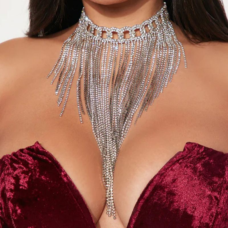 Hot Selling Jewelry, Rhinestone Tassel Exaggerated Personality, Fashionable Full Diamond Necklace, Banquet Dress,_ipsvogv.com