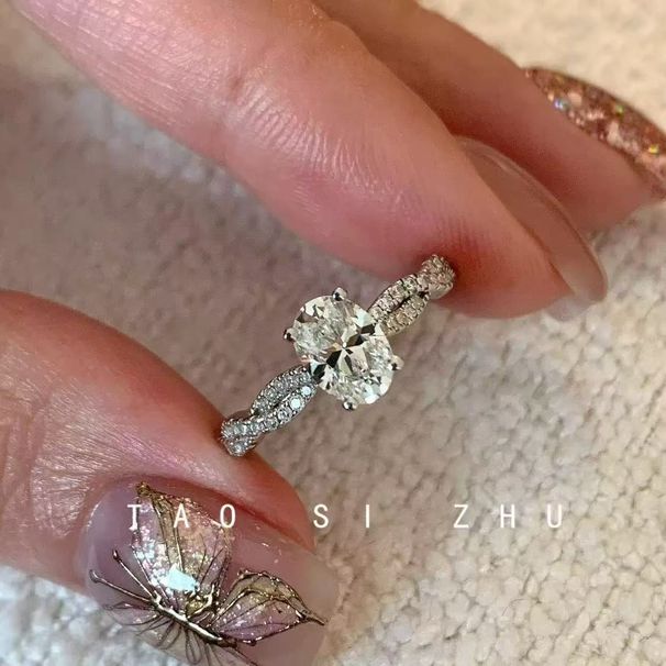 Ice Flower Egg Sparkling Cut Pigeon Zircon Spinning Ballet, Niche Twisted Thread Group Set With Simple Style Open Ring Ballet,_ipsvogv.com