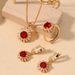 Women's Jewelry Set K Gold Plated Temperament Copper Inlaid Ruby Zircon Necklace Ring Earrings Jewelry Set_ipsvogv.com
