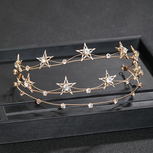 Bridal Headdress Multi Layer Five Pointed Star Crystal Hair Buckle Wedding Jewelry Headbands_ipsvogv.com