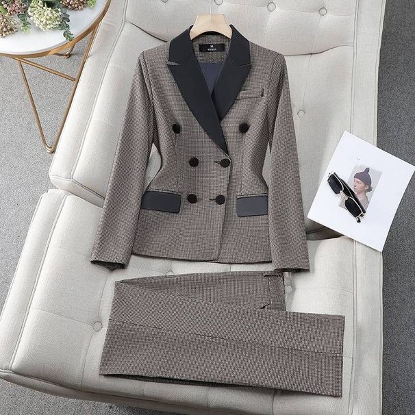 Women's Clothing houndstooth small suit jacket Women's Mid-length slim temperament suit jacket professional suit_ipsvogv.com