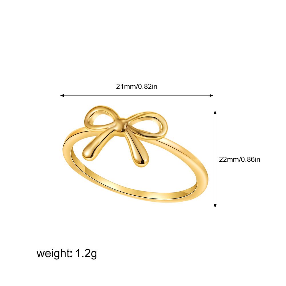 Unisex Exquisite Ring For Women High End Niche Design Light Luxury Copper Plated Bow Gold Pigment Ring Ring_ipsvogv.com