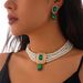 Light Luxury Square Full Diamond Choker Pearl Bead Collarbone Necklace_ipsvogv.com