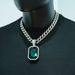Unisex Jewelry Fashion Square Colored Gemstone Necklace Pendant Men Hip Hop Full Diamond Cuban Chain Necklace Men And Women_ipsvogv.com