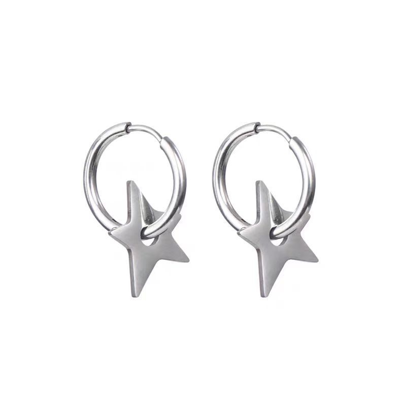 New Gold And Silver Five Pointed Star Titanium Steel Earrings Trendy And Versatile Cold Style Men And Women Personality Earrings Ear Clips_ipsvogv.com