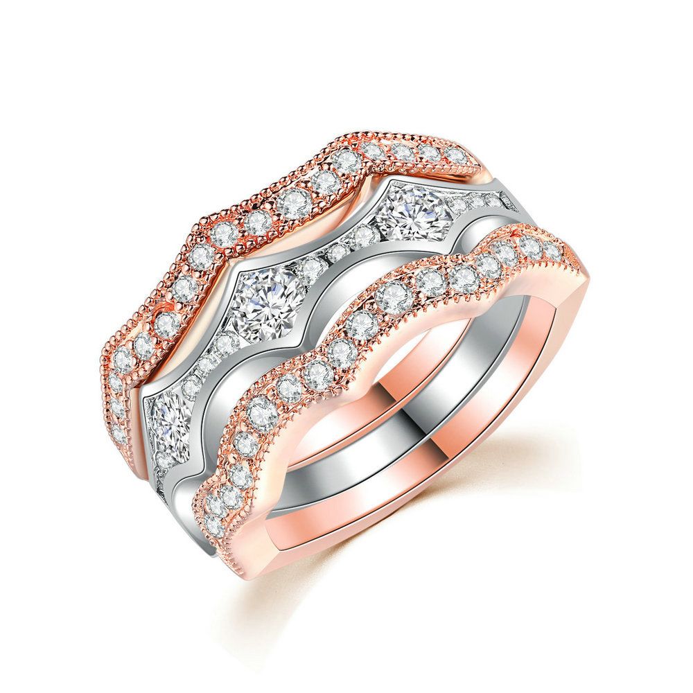 Unisex popular three layer ring set two color electroplated zircon women's ring_ipsvogv.com
