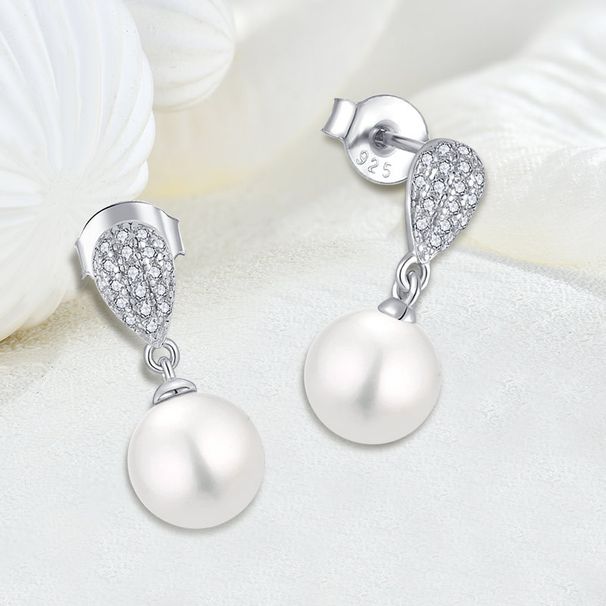 Zircon pearl earrings sterling silver 10mm pearl earrings earrings female jewelry_ipsvogv.com