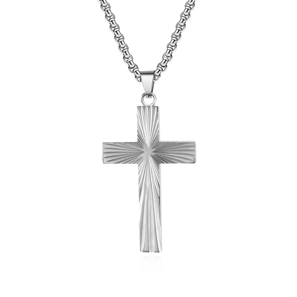 Hip hop style high gloss titanium steel cross necklace niche personality light cross pendant_ipsvogv.com