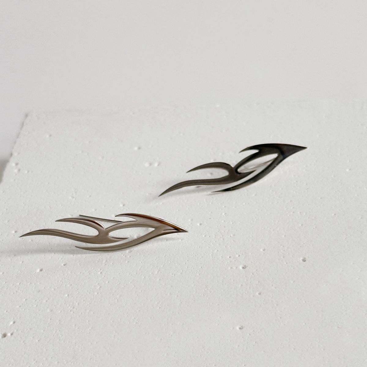 INS Fashionable INS Retro Titanium Steel Polished Flame Bird Wings Gold And Silver Earrings_ipsvogv.com