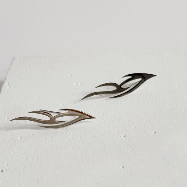 INS Fashionable INS Retro Titanium Steel Polished Flame Bird Wings Gold And Silver Earrings_ipsvogv.com