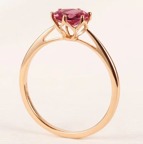 Princess Style Rose Gold Garnet Red Stone Ring Sweet Round Candy Six Claws Fashionable Simple Luxury Female Ring_ipsvogv.com