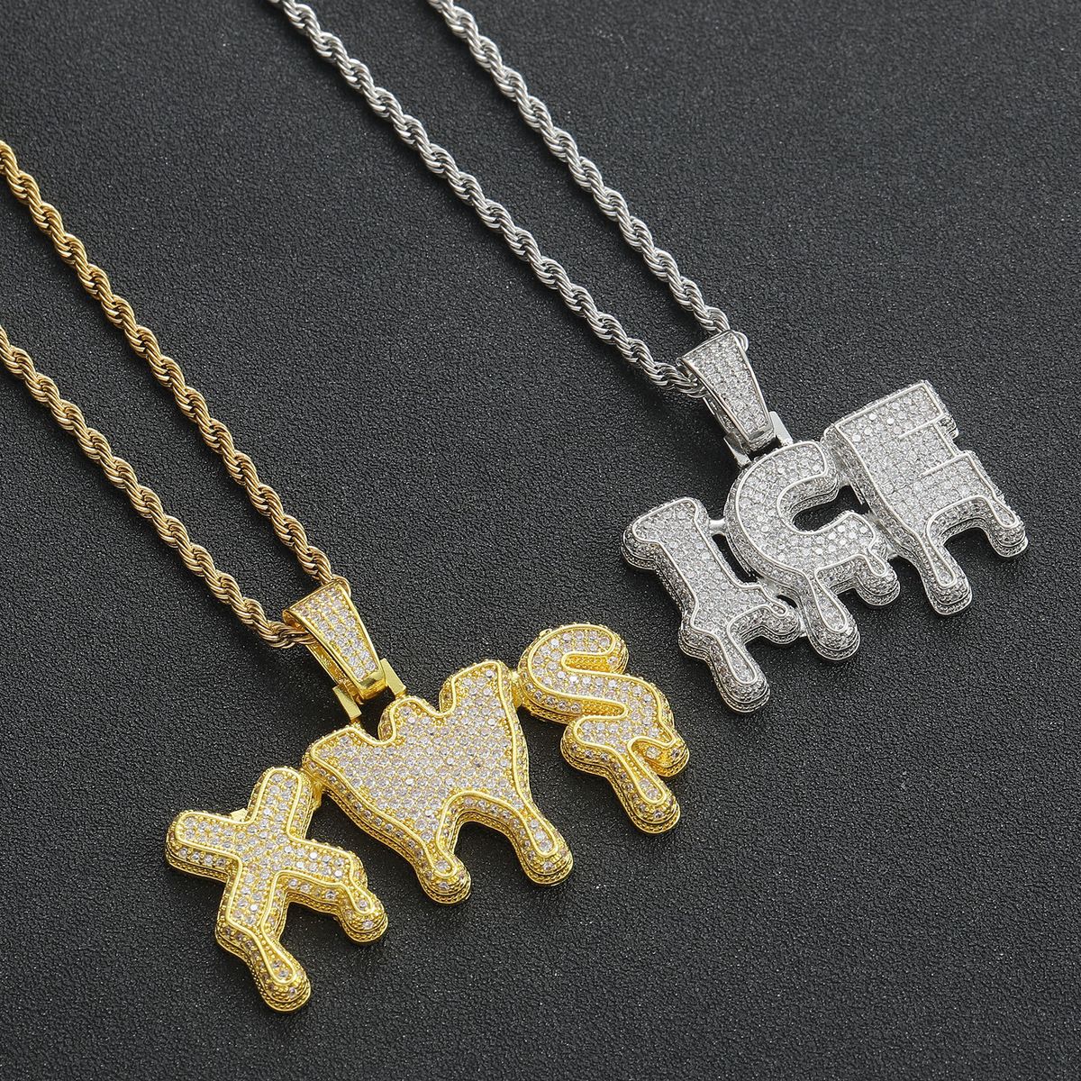 Pendants & Charms Hip Hop New Water Drop English Letter Pendant Electroplated Real Gold Full Zircon Personality Letter Versatile Necklace_ipsvogv.com