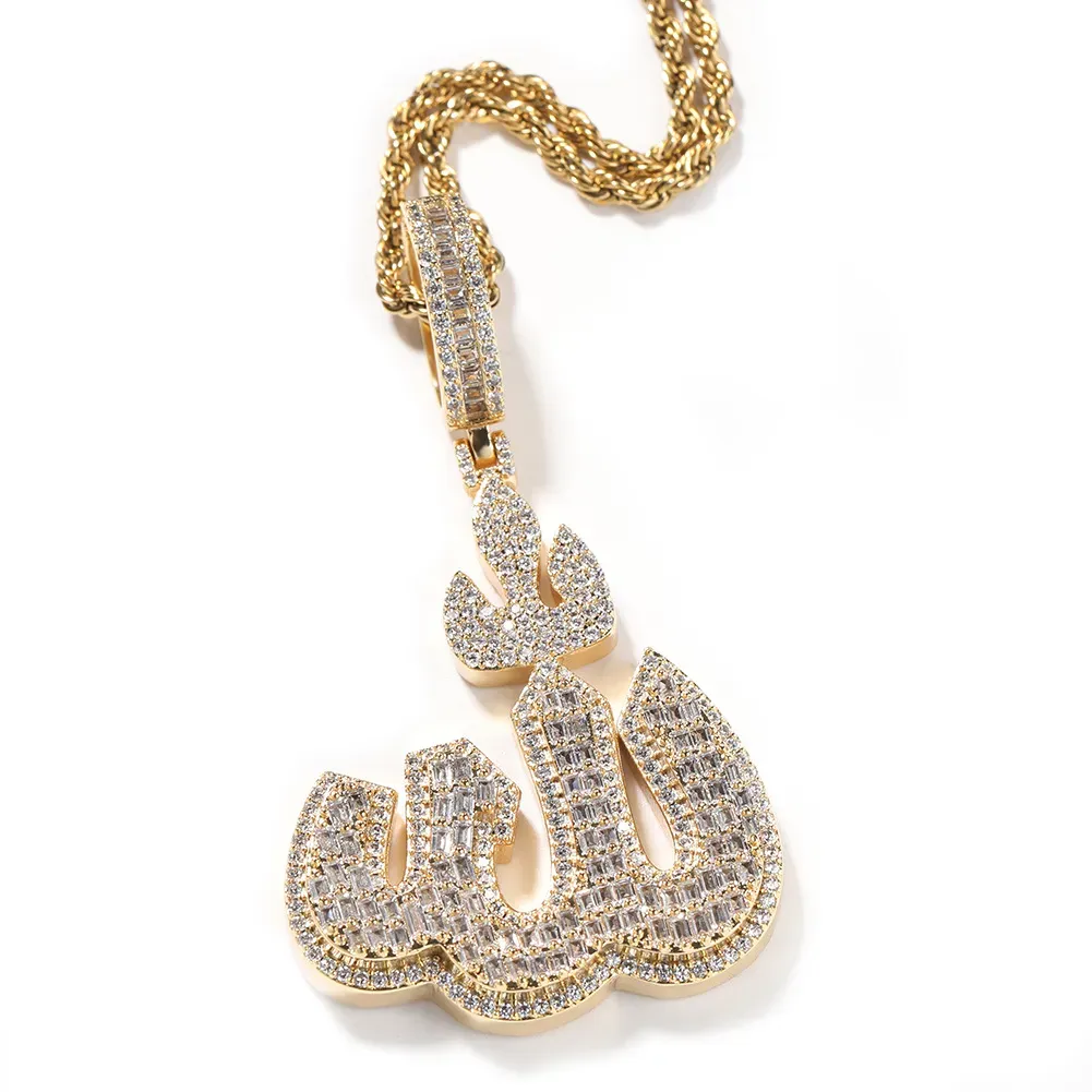 TopBling Arabic Symbol Pendant Necklace White Zircon Real Gold Plated Mens Jewelry Gift_ipsvogv.com