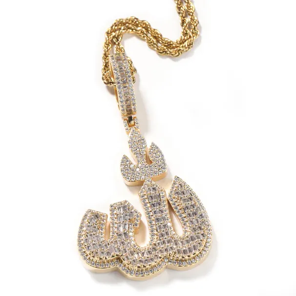TopBling Arabic Symbol Pendant Necklace White Zircon Real Gold Plated Mens Jewelry Gift_ipsvogv.com