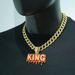 Hip Hop Diamond Studded Red Drip Oil KING Letter Pendant Full Of Diamonds Men's Hip-hop Necklace Cuban Chain_ipsvogv.com