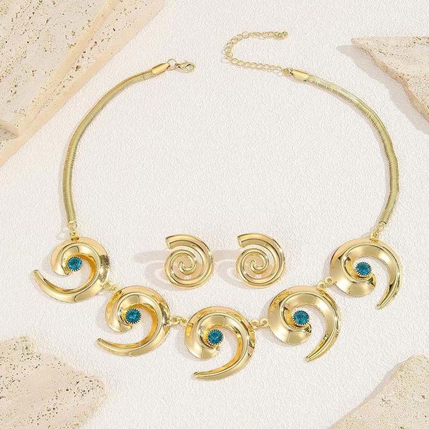 Fashion Ocean Style Exaggerated Metal Oversized Spiral Pattern Earrings Women's Necklace Earring Jewelry Set_ipsvogv.com