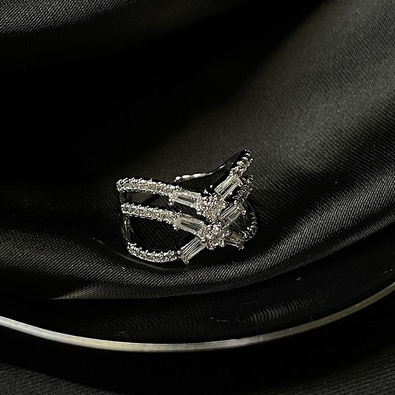 design, Silver Sparkling Zircon Female Niche Open Middle Ring, Light Luxury, High-end Feeling, Index Finger Ring Design, , Luxury, Feeling,_ipsvogv.com