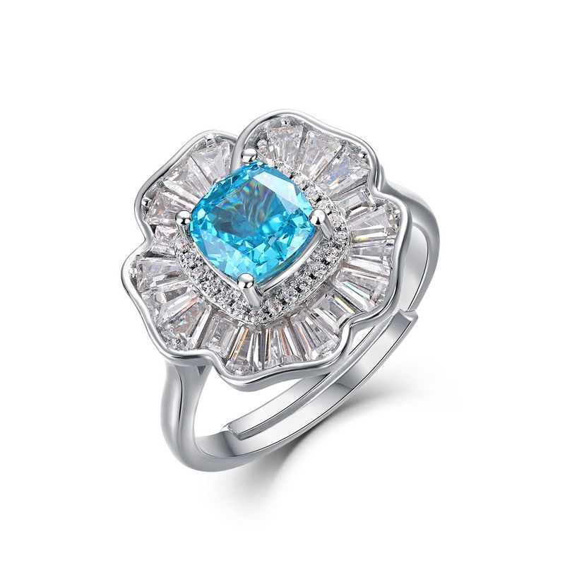 new Shining Colored Gem Flower Ring S925 Silver Ice Flower Cut High Carbon Diamond Open Finger Ring Light Luxury_ipsvogv.com