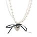 Korean INS Sweet Cool Style Ribbon Bow Heart Double Layer Pearl Necklace For Women Unique Design Clavicle Chain Trend~_ipsvogv.com