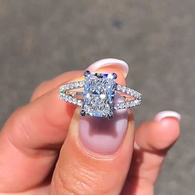 Cao Shi's New Women's Micro Set Fashion Square Diamond Engagement Double layered One Ring_ipsvogv.com