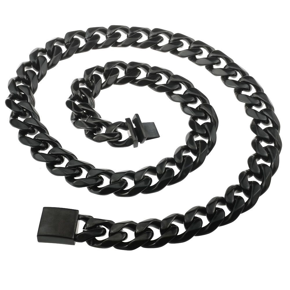 316L Stainless Steel Black Tone Hip Hop Necklace for Mens Chain Width: 9~16mm_ipsvogv.com