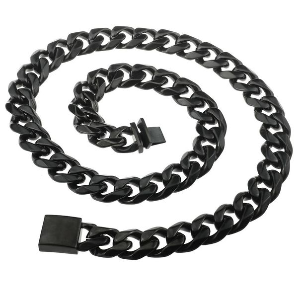 316L Stainless Steel Black Tone Hip Hop Necklace for Mens Chain Width: 9~16mm_ipsvogv.com