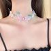 Korean Dreamy Girl Princess Style Thin Gauze Butterfly Colorful Small Crystal Chain Ribbon Choker Necklace_ipsvogv.com