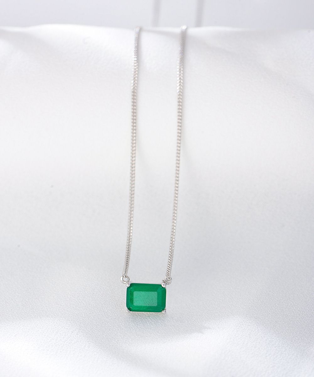 Women's Jewelry S925 Sterling Silver Square Emerald Colored Gemstone Necklace Niche Design Light Luxury Simple Single Diamond Clavicle Chain_ipsvogv.com