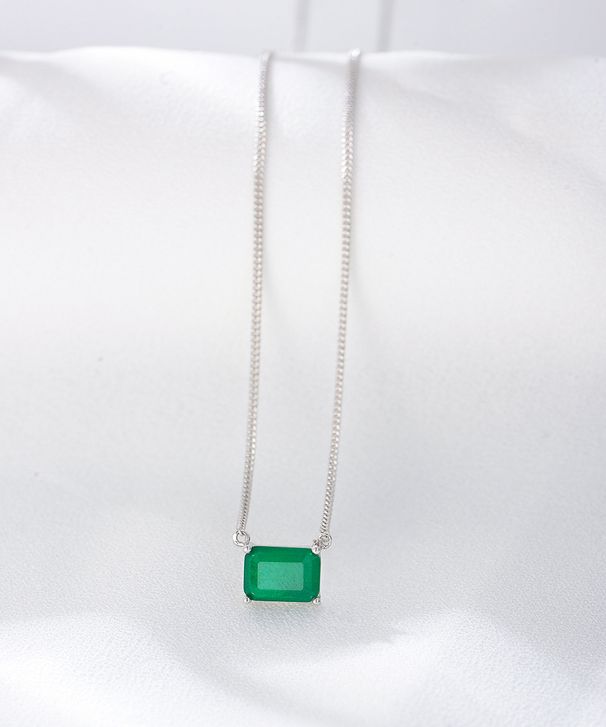 Women's Jewelry S925 Sterling Silver Square Emerald Colored Gemstone Necklace Niche Design Light Luxury Simple Single Diamond Clavicle Chain_ipsvogv.com