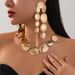 Exaggerated Geometric Texture Oval Collarbone Necklace Fashionable Metal Long Tassel Earrings_ipsvogv.com