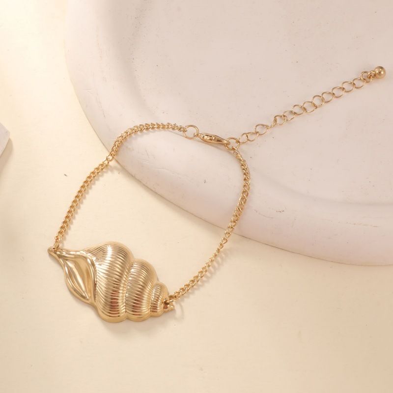 Vacation Style Conch Hammered Pattern Light Luxury High-end Gold Earrings Necklace Bracelet Jewelry Set_ipsvogv.com