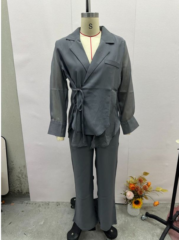 Women's Clothing High grade sun proof suit in summer chiffon splicing two piece jacket, high waist wide leg trousers, two piece suit_ipsvogv.com