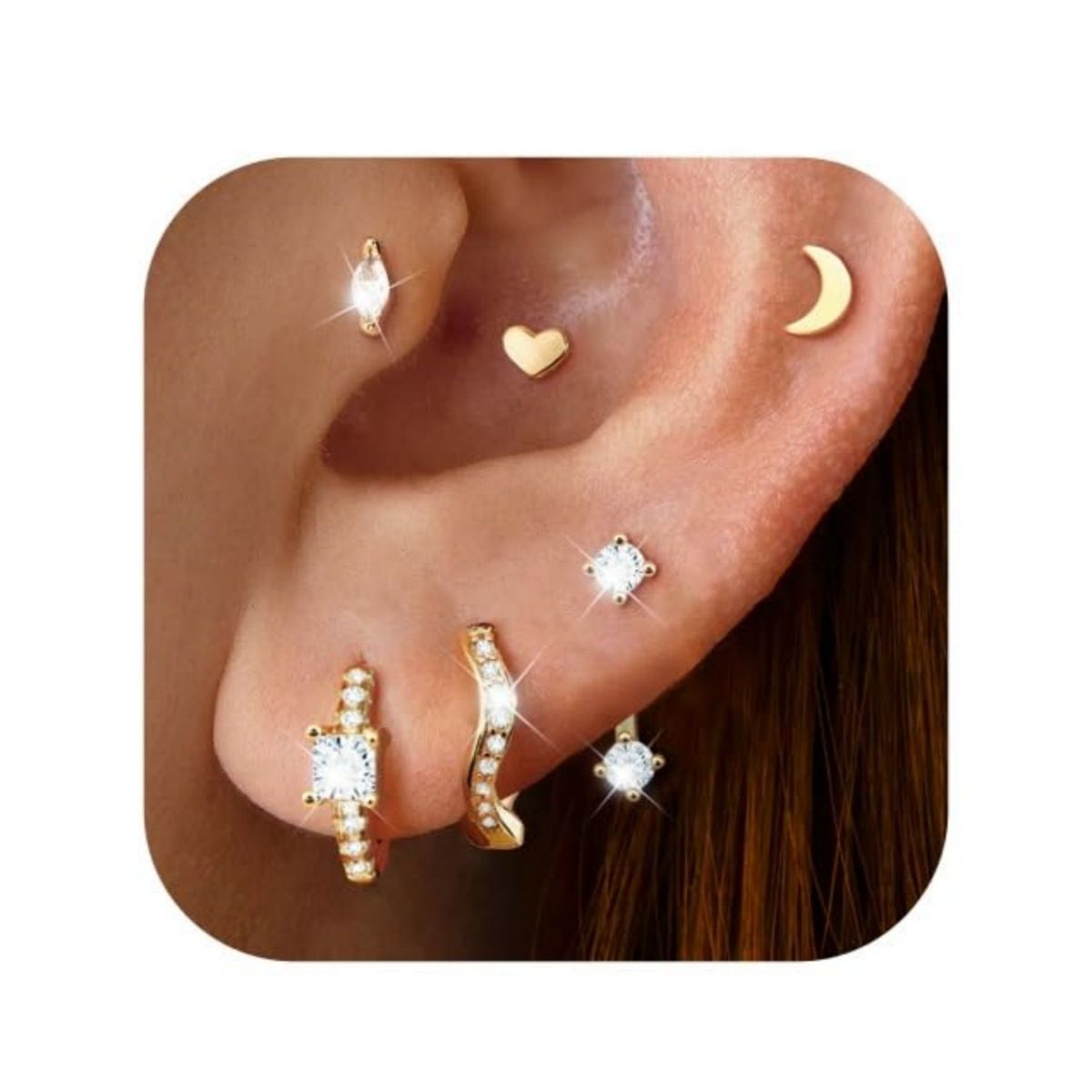 Unisex Hot Selling Simple Fashion Personality Love Moon Shape Earrings Inlaid Zircon Earrings Ladies Earrings Six Piece Set_ipsvogv.com