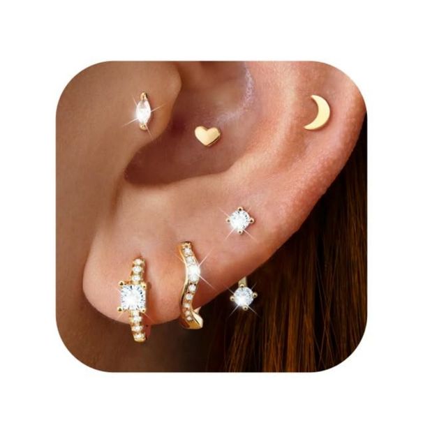 Unisex Hot Selling Simple Fashion Personality Love Moon Shape Earrings Inlaid Zircon Earrings Ladies Earrings Six Piece Set_ipsvogv.com