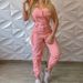 Women's fashion cargo jumpsuit belt sleeveless suspenders simple constraint foot pants_ipsvogv.com