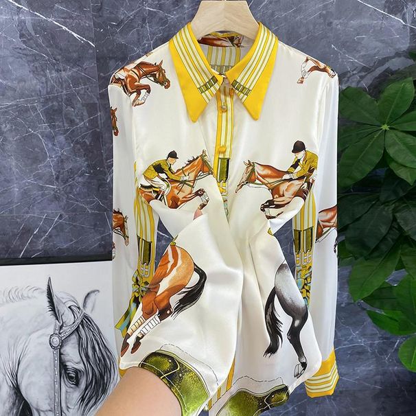 Women's Clothing heavy silk stretch satin equestrian positioning flower print shirt women's tops_ipsvogv.com