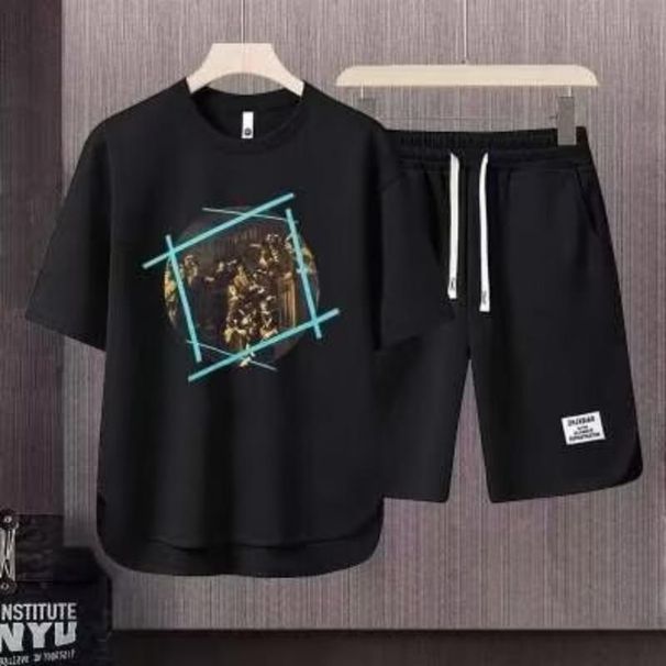 Men's Clothing 2024 Waffle Casual Summer Suit Loose Teen Short sleeved T shirt Shorts Handsome Two piece Suit_ipsvogv.com