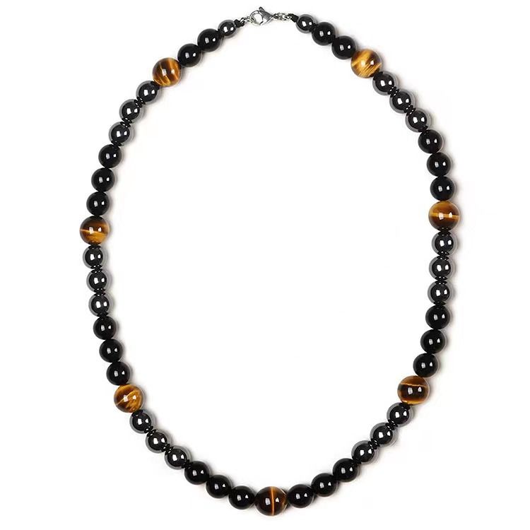 Hot Selling Tiger Eye Stone Hematite Obsidian Triple Protection Necklace For Men_ipsvogv.com